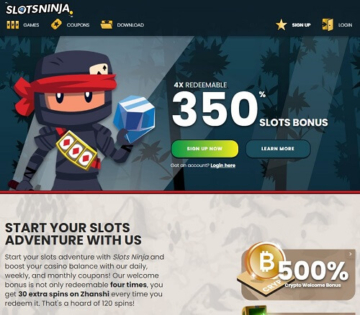 page d'accueil du casino slots ninja